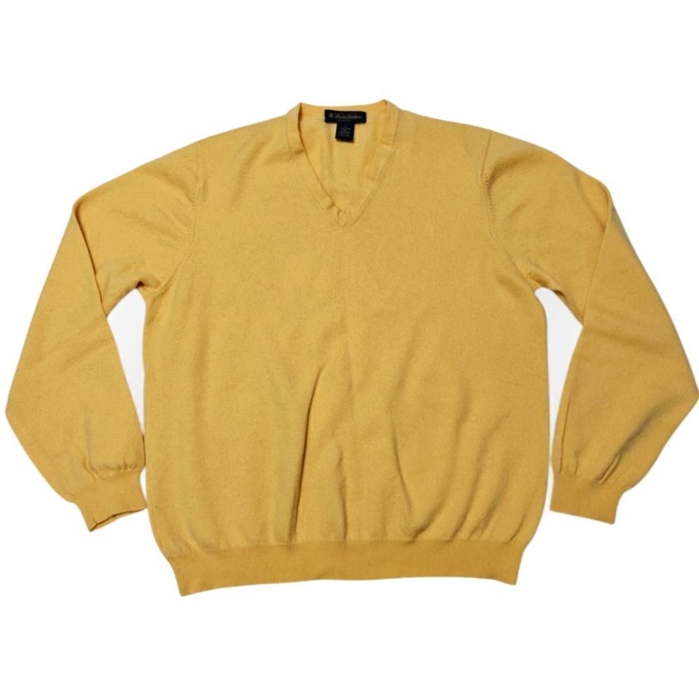 Brooks Brothers Merino Wool blend Men's Yellow V-Neck Sweater SZ XL